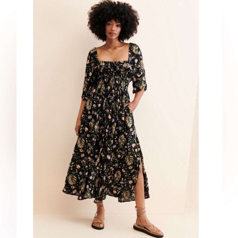 Free People Oasis Floral Printed Midi Dress in Black $168 - Picture 2 of 8